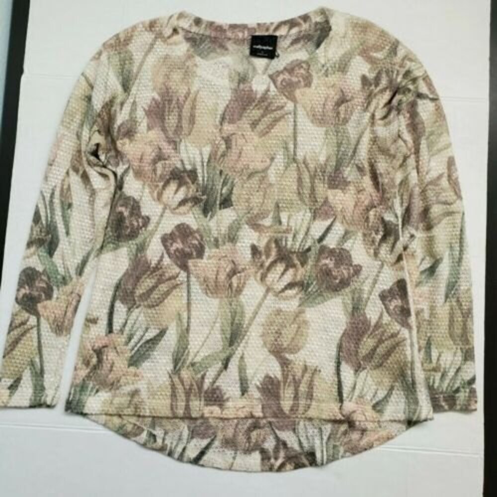 Tulips Top by Wallpapher Long Sleeve Top Scoop Neck Floral‎ Print NWOT sz Small